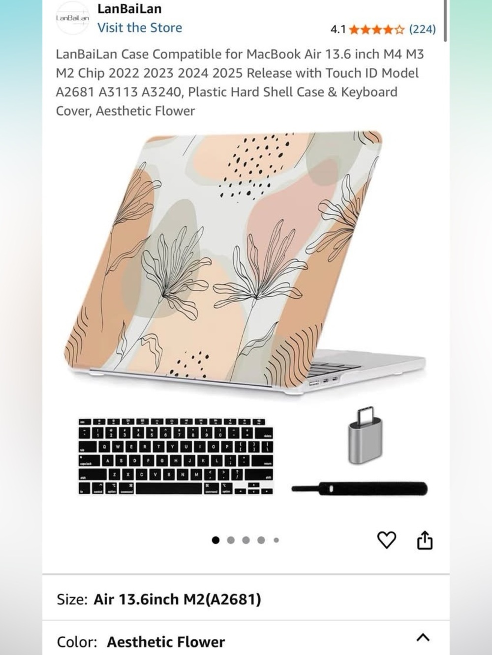 Aesthetic Flower Hard Shell Case for 13.6" MacBook Air - Beige Floral